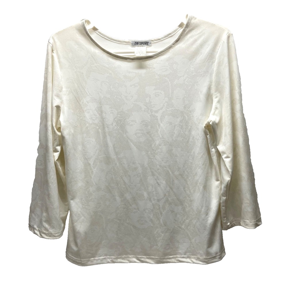 Vintage DB Sport Shirt Women M. White Silver Marilynn Monroe Elvis Presley Faces